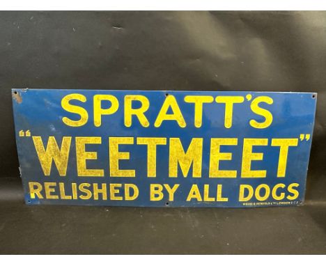 A Spratt's Weetmeet Relished by All Dogs rectangular enamel sign by Wood &amp; Penfold Ltd of London, 30 x 12". 