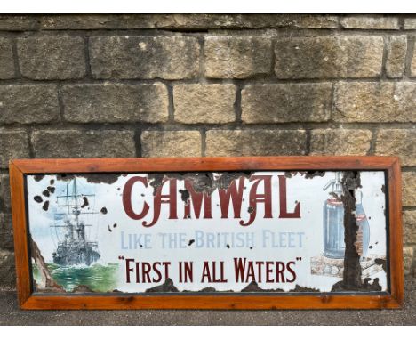 A rare pictorial enamel sign advertising Camwal 'Like the British Fleet First in all Waters', framed, 54 1/4 x 21 1/4".