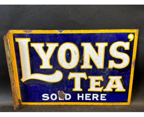 A Lyons' Tea Sold Here double sided enamel sign with hanging flange, by Bruton, Palmers Green, 18 x 12".