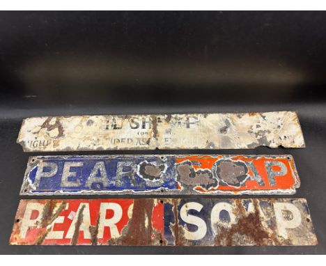 Two Pears Soap enamel strip signs and one other.