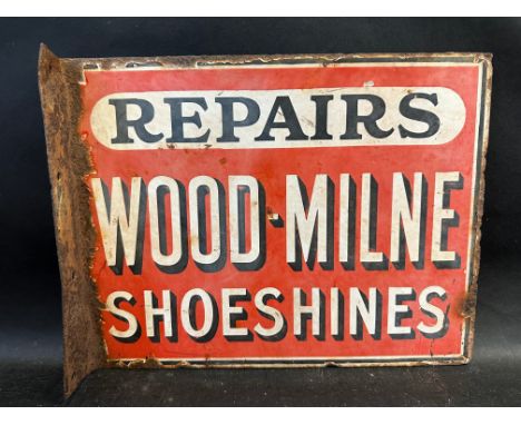 A Wood-Milne Shoe Shines double sided enamel sign with hanging flange, 12 1/2 x 10".
