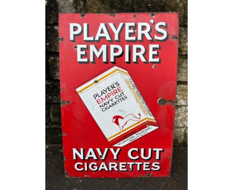 A Player's Empire Navy Cut Cigarettes pictorial packet enamel sign, 24 x 36".