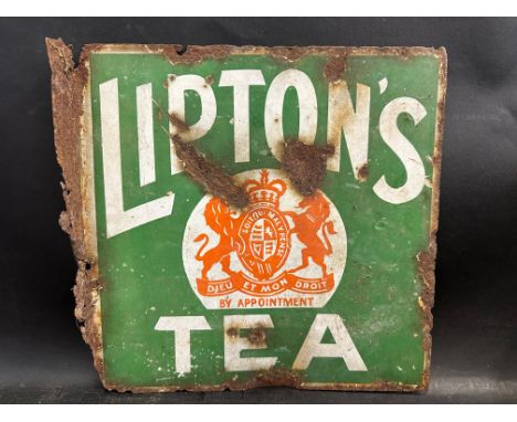A small double sided enamel sign advertising Lipton's Tea, with Royal coat of arms to the centre, 12 x 12".