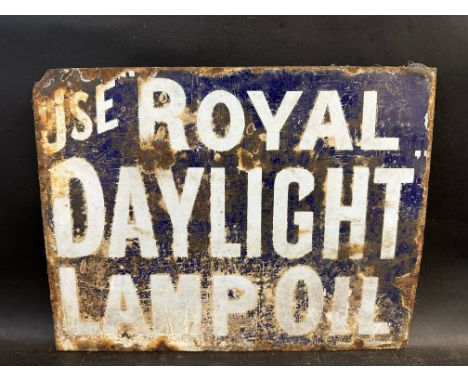 A Royal Daylight Lamp Oil double sided enamel sign lacking hanging flange, 13 x 10". 