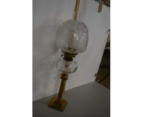 Early 20th century oil lamp with brass Corinthian column base