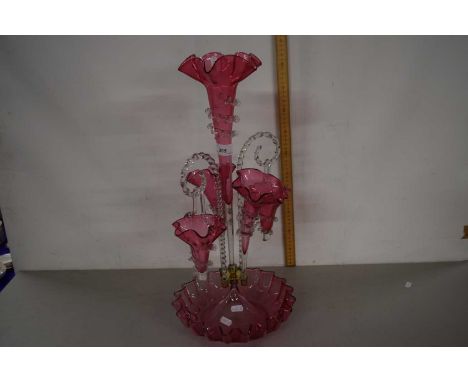 Cranberry tinted glass epergne centrepiece