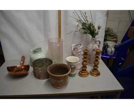 Mixed Lot: various vases, jugs, turned wooden candlestick etc