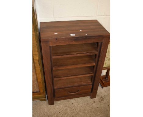 Modern dark wood finish shelf unit with drawer to base