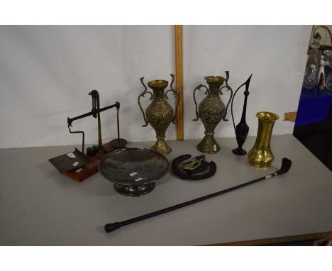 Mixed Lot: various brass vases, vintage scale and weights and other items