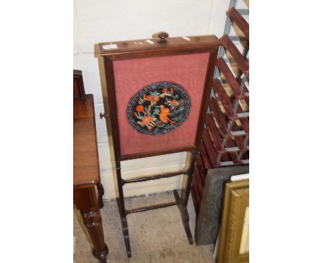 19th century needlework fire screen with pull up central panel