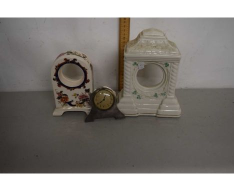 Irish Belleek Porcelain clock case, a further Masons clock case and one other