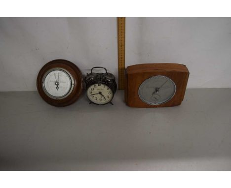 Mixed Lot: two vintage barometers and an alarm clock