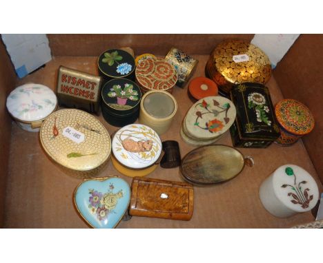 Two Victorian snuff boxes and collection of 19 other assorted enamel, wooden, lacquer etc. boxes