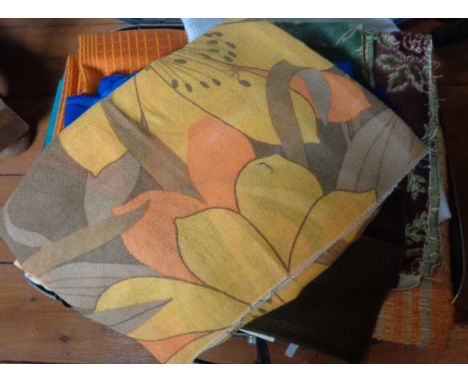Vintage suitcase containing large quantity of 1960s/70s retro Dralon material samples and remnants