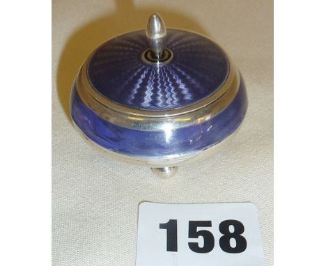 .925 purple guilloche enamel patch or pill box with import duty marks (some loss of enamel)