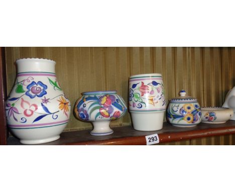 Three pieces of Poole Pottery with impressed mark and two later Poole vases