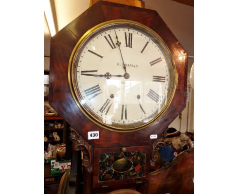 American 8-day drop dial striking wall clock by the Connecticut Clock company, and retailed by E. Norman of Poole