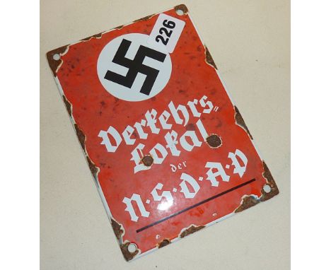German enamel sign for the NSDAP (National Socialist German Workers Party), c. WW2