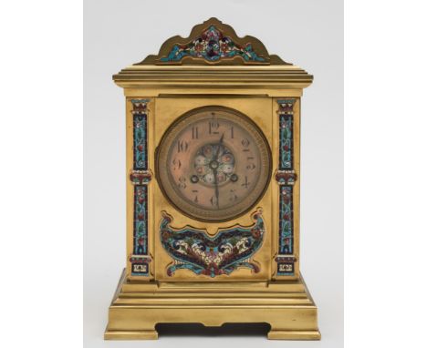 Richard et Cie, Paris, a French brass and champleve enamel mantel clock: the eight-day duration movement striking the hours a