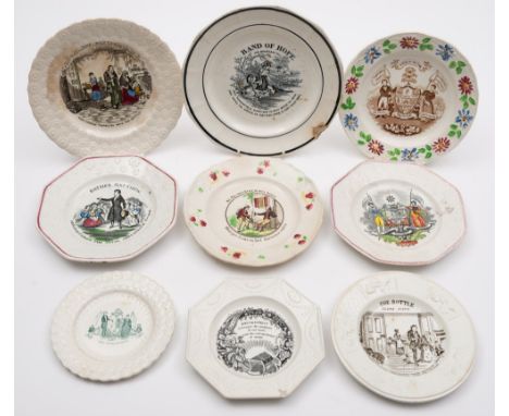 The Swinscow Collection of Children's 19th century pottery nursery plates.
A group of nine 'Temperance Movement' child's plat