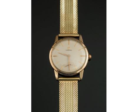Omega. A gentleman's gold plated and stainless steel wristwatch:, the circular cream dial with baton markers and subsidiary s