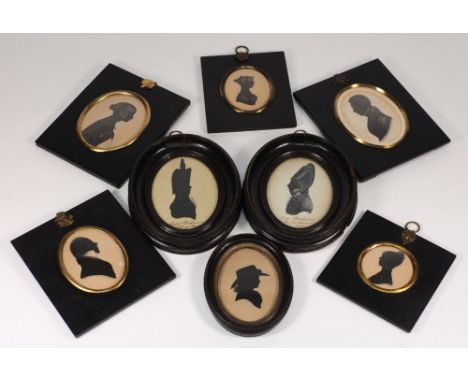 G. Nelson [circa 1810]-
A miniature silhouette portrait of a young lady:-
signed, 5.5cm diameter,
together with two service s