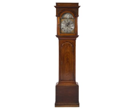 Thos Baker, Falmouth, a mahogany longcase clock with rocking ship: the eight-day duration movement striking the hours on a be