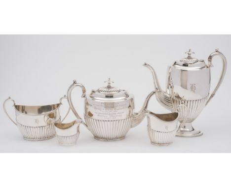 A Victorian silver five piece tea and coffee service, maker George Maudsley Jackson, London, 1892: initialled and with presen