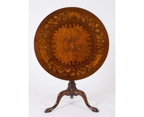 By Edwards and Roberts - A 19th Century mahogany and marquetry circular tea table:, bordered with sycamore lines, the snap to