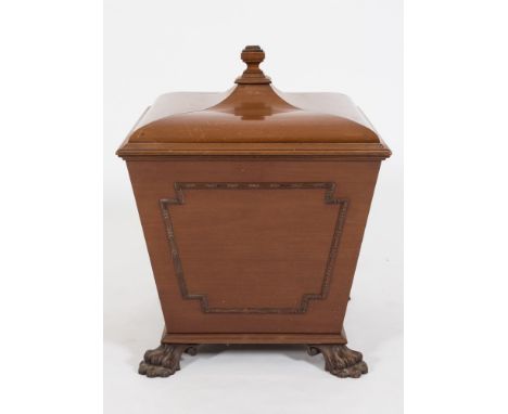 A carved mahogany square coal box and cover:, of sarcophagus shape in the William IV taste, having an ogee moulded detachable