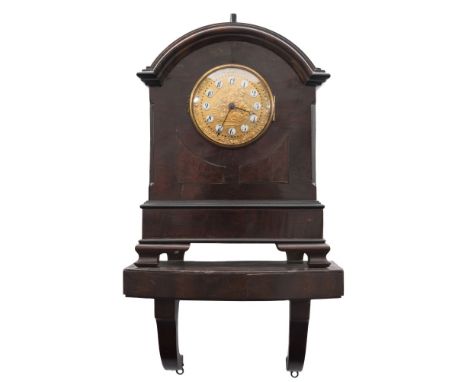 A 19th century mahogany inlaid bracket clock: the eight-day duration, double-fusee movement striking the hours on a gong, the
