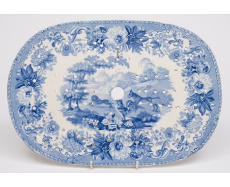 A Copeland & Garrett Late Spode 'Aesops Fables' pottery mazarine or drainer: transfer printed in blue with the fable of 'The 