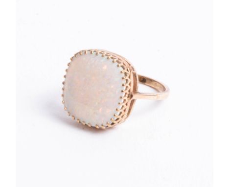 A 9ct large opal set ring, the opal approx. 15 x 15mm, size M.