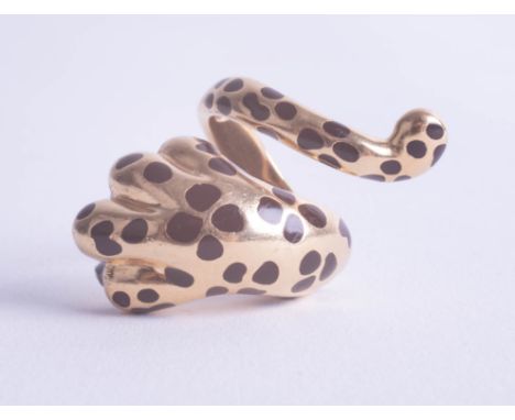 An unusual French 18ct enamel Dior Mitza leopard's claw ring signed '84diorb7803'.