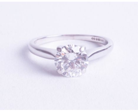 An 18ct white gold diamond round brilliant cut ring, approx 1.23ct, clarity SI 1, colour H, ring size K, with diamond certifi