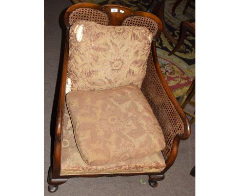 1920s mahogany framed three-piece Bergere suite with original (distressed) upholstery, the cane work in general good conditio