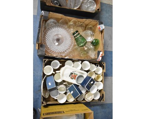 Two Boxes Containing Various Glassware, Commemorative Mugs, Royal Worcester etc 