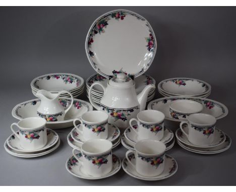 A Royal Doulton Autumns Glory Breakfast Set to comprise Two Serving Bowls, Six Mugs, Milk, Sugar, Six Saucers, Eight Side Pla