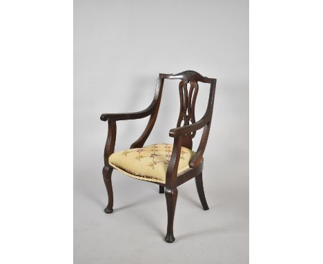 An Edwardian Mahogany Framed Tapestry Seated Nursing Chair with Pierced Splat 