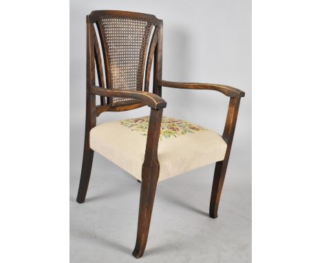 An Edwardian Cane Backed Tapestry Seated Armchair 
