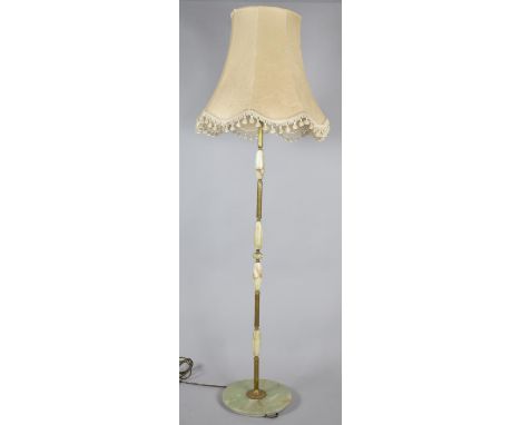 A Mid 20th Century Onyx and Brass Standard Lamp and Shade 