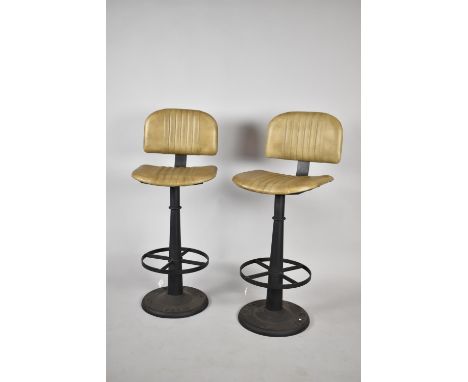 Two Vintage Style Swivel Bar Stools with Leather Upholstery 