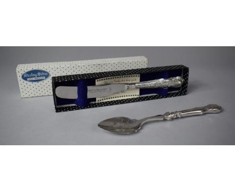 A Silver Handled Kings Pattern Butter Knife and a Silver Handled Spoon with Engraved Bowl 