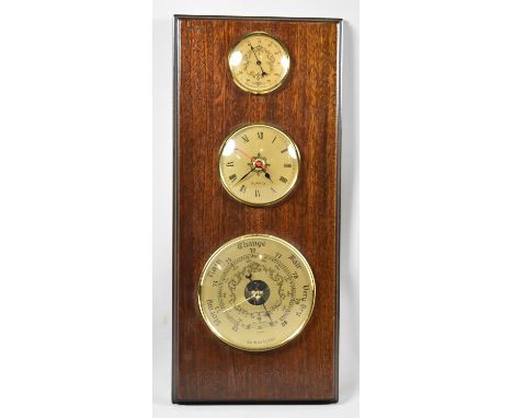 A Modern Mahogany Wall Hanging Weather Station/Clock Plaque, 45cm high 