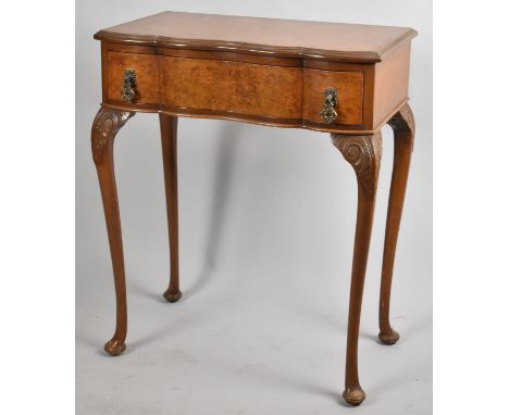 A Mid 20th Century Serpentine Fronted Walnut Side Table with Single Drawer and Extended Cabriole Legs, 61cm wide 