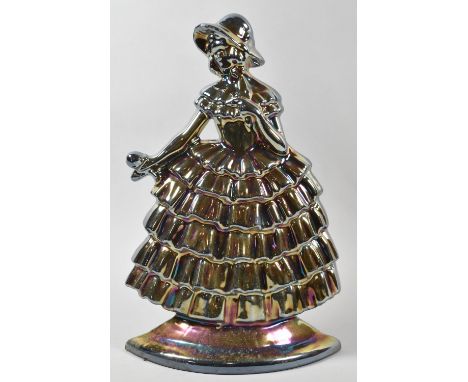 A Vintage Cast Metal Iridescent Enamelled Fire Companion Stand in the Form of a Crinoline Lady, 38cm high 