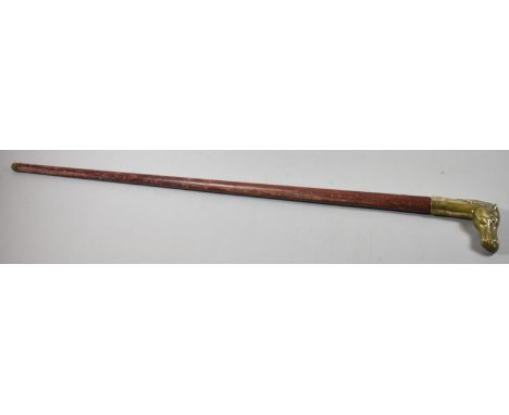 A Novelty Walking Stick with Brass Horses Head Handle, Turned Tapering Body, 93cm Long 