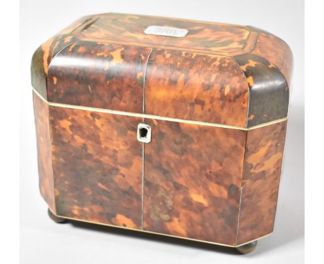 A Regency Tortoiseshell Tea Caddy with Silver Escutcheon Monogrammed J H W to Hinged Lid Giving Access to Two Lidded Compartm