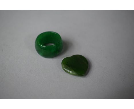 A Jade Ring and Heart Shaped Pendant, Ring Size O 