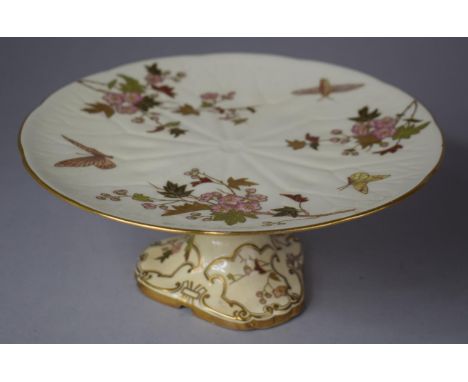 A Royal Worcester Comport Decorated with Butterflies and Flowers, 22cm Diameter 